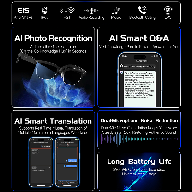 AI Smart Translation Glasses W - Audio Music Recognition recension och pris