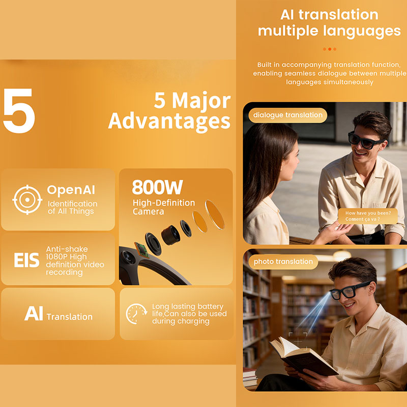 AI Smart Glasses 800W Camera A - Audio Music Recognition recension och pris